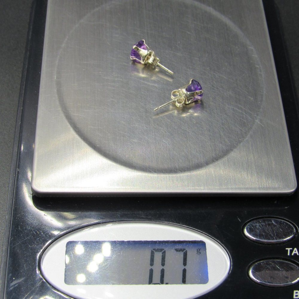 Sterling Silver Round Simple Purple Amethyst Stud… - image 7